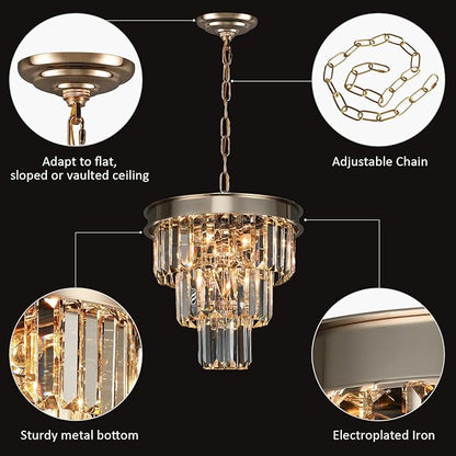 Weesalife Crystal Chandeliers for Dining Room Light Fixtures Over Table，4-Lights Modern Champagne Gold Crystal Pendant Lighting Fixture，Small Chandeliers for Kitchen Island Bedroom Entryway D12 Inch