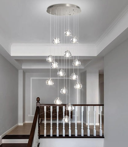 HAIXIANG LED Glam Chandelier 118 inches Long Light Luxury Crystal Ceiling Chandeliers Remote Dimmable High Ceiling Pendants Lighting Fixtures Brushed Nickel 15 Lights