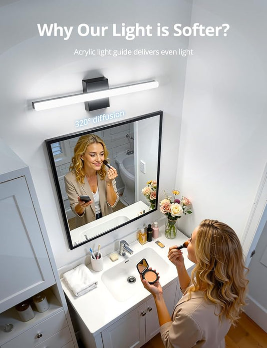 Combuh LED Bathroom Light Fixtures Over Mirror 24 Inch 14W, Black Vanity Lights Bar for Bathroom, Modern IP44 Wall Sconce Cool White 6000K