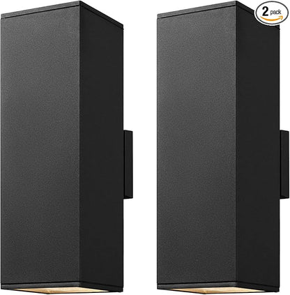mirrea Modern Outdoor Porch Light Patio Light in 2 Lights with Aluminum Rectangular Tube and Tempered Glass Cover Waterproof Wall Sconce 2 Pack (Matte Black 18")