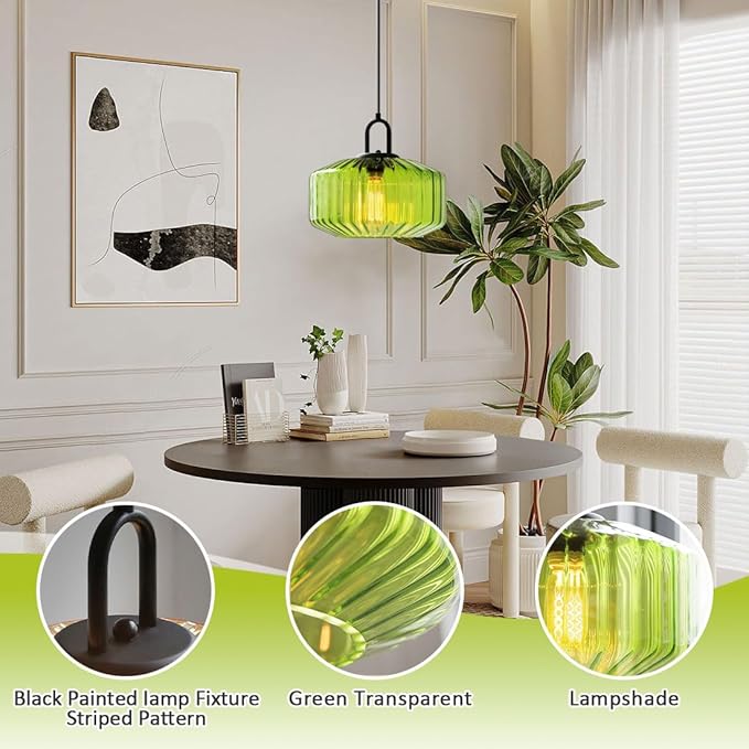 Glass Pendant Light fixtures Kitchen Island Modern Black Pendant Lights with Hand Blown Glass Shade 1-Light Adjustable Cord Ceiling Hanging Lighting for Dining Room Above Table Sink