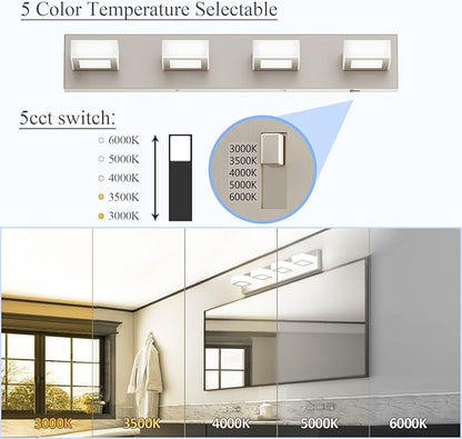 Ralbay 5 Color Temperature Brushed Nickel Vanity Lights for Bathroom Dimmable Acrylic Modern LED Bathroom Lighting Fixtures Brushed Nickel