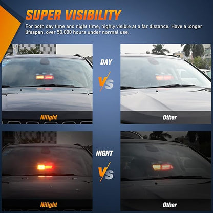 Nilight Emergency Strobe Lights, Windshield Hazard Warning Safety Flash Lights with Suction Cups, 16 LEDs, Amber and Red, ABS Housing, 2 Year Warranty