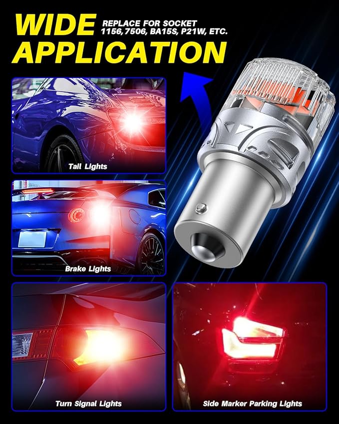 AUTOONE Upgraded 1156 LED Bulb Red, Super Bright 7506 1141 1003 BA15S P21W LED Replacement with Projector for Tail Brake Backup Reverse DRL Signal Parking Lights, Pack of 2