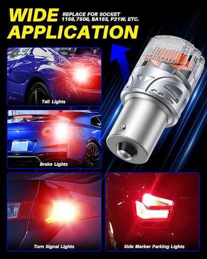 AUTOONE Upgraded 1156 LED Bulb Red, Super Bright 7506 1141 1003 BA15S P21W LED Replacement with Projector for Tail Brake Backup Reverse DRL Signal Parking Lights, Pack of 2