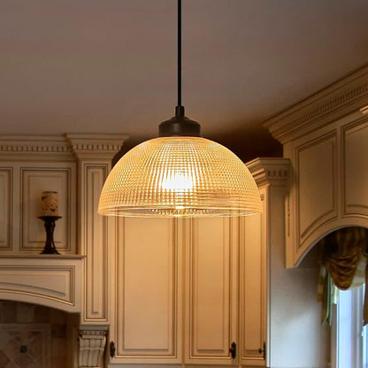 EDSILIVE Vintage Glid Glass Pendant Lights Kitchen Island 9.84" Barn Dome Clear Glass Hanging Ceiling Light Fixture with Black Finish for Dining Room Kitchen Table