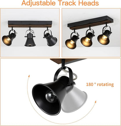 KEESFU 3-Light Track Lighting Kit,Black Semi Flush Mount Ceiling Light with 3 Rotatable Light Heads,Modern Farmhouse Lighting for Livingroom,Bedroom,Hallway,Art Wall,Bathroom,Kitchen.(3-Light)