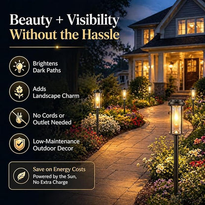 DERAYSION 12 Pack Solar Lights Outdoor, 21" Solar Pathway Lights Auto On/Off Waterproof Garden Lights for Path, Yard, Walkway, Driveway Decor, Warm White