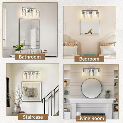 SKEJAO Bathroom Vanity Light Over Mirror,Bathroom Light Fixture Wall Sconce Lighting for Bedroom,Living Room (Nickel, 3-Light)