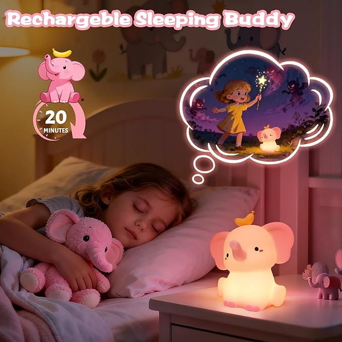 OkiyiD Pink Elephant Night Light, Cute Squishy Silicone Lamp, Dimmable Touch Control Elephant Gifts for Girls Daughter, LED Nursery Bedside Lamp for Girls Room Decor Birthday Xmas Gifts