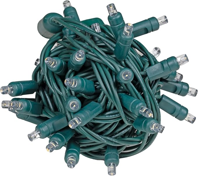 Novelty Lights 25ft 50 LED Sun Warm White Christmas Lights Outdoor/Indoor, 6" Spacing, Green Wire String Lights for Festive Xmas Lighting, IP55, UL Listed, Dimmable, Connectable