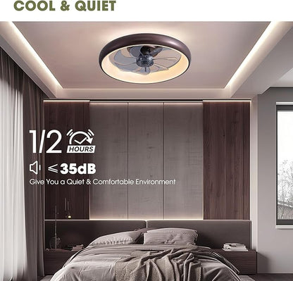 LUDOMIDE Ceiling Fan with Lights and Remote, 20'' Low Profile Flush Mount, 6 Wind Speeds, Modern Dimmable LED, Smart for Bedroom, Kids Room