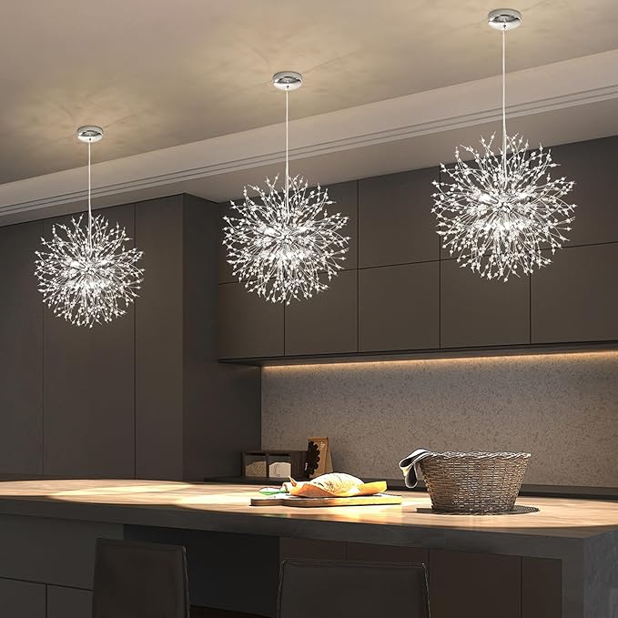 Qamra Modern Crystal Chandeliers, Chrome Firework Dandelion Sputnik Chandelier Light Fixture Pendant Lighting for Living Room, Dining Room, Bedroom, Kitchen(8-Light, Chrome)