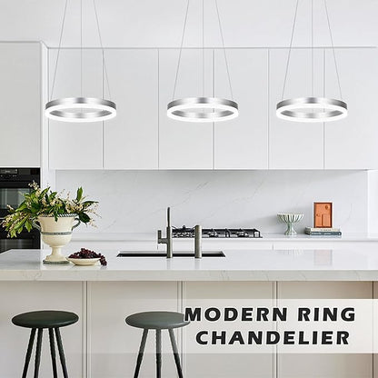12" Nickel Led Ring Chandelier Ring Modern Led Chandelier 3 Pack Modern Pendant Lights Led Pendant Lights Adjustable Height Light Contemporary Light Fixture for Kitchen Island Dining Room