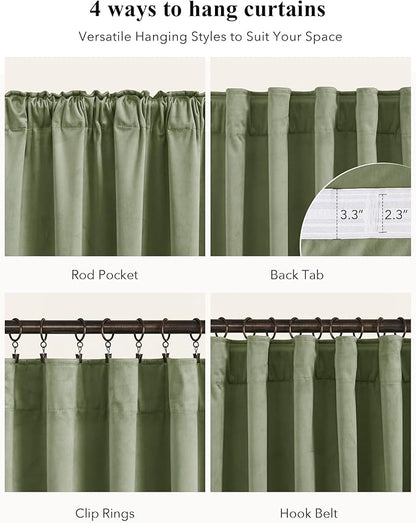 StangH Sage Green Velvet Curtains 84 inches 2 Panels - Thermal Insulated Light Blocking Privacy Drapes for Bedroom/Living Room/Dining Room/Home Office, W52 x L84