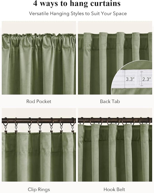 StangH Sage Green Velvet Curtains 84 inches 2 Panels - Thermal Insulated Light Blocking Privacy Drapes for Bedroom/Living Room/Dining Room/Home Office, W52 x L84