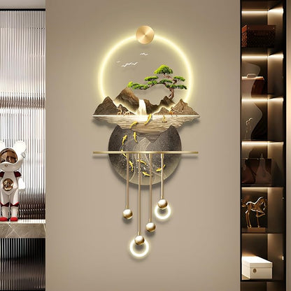 LED Light Decor Wall Art, 3D Art Wall Decor with Light, Decors Walls Sculptures Large 3D Art, Decors Walls Sculptures Lighting Modern, Plug-in Power Supply, Gold B, 23x53in