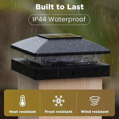 Solar Post Cap Lights Outdoor 16-Pack, Black Waterproof Solar Powered Deck Fence Lights Fit 4x4 Wood/Vinyl Posts, Bright Warm White for Patio, Porch