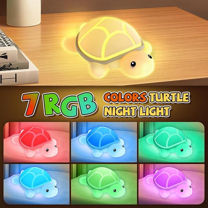Turtle Night Light for Kids, 7 Color Changing & Touch Control, Rechargeable USB Silicone Squishy LED Lamp for Breastfeeding, Baby Toddler Sleep, Nursery Kids Bedside, Ideal Gift for Boys Girls