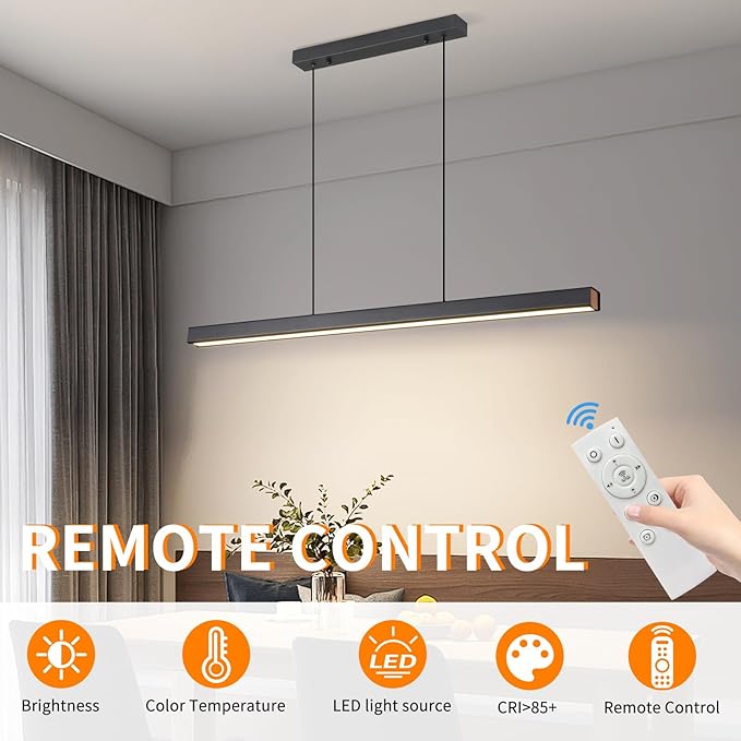 Modern LED Linear Pendant Light, 70IN Ceiling Chandlier Light Fixtures Hanging with Remote Control 3000k-6500K Adjustable Color Temperature Island Light for Dining Room, Kitchen