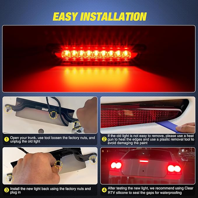 Nilight Third Brake Light Tail High Mount 3rd Stop Lights Smoked Lens Compatible with Dodge Charger 2006 2007 2008 2009 2010 Car Rear Center Cab Lamp