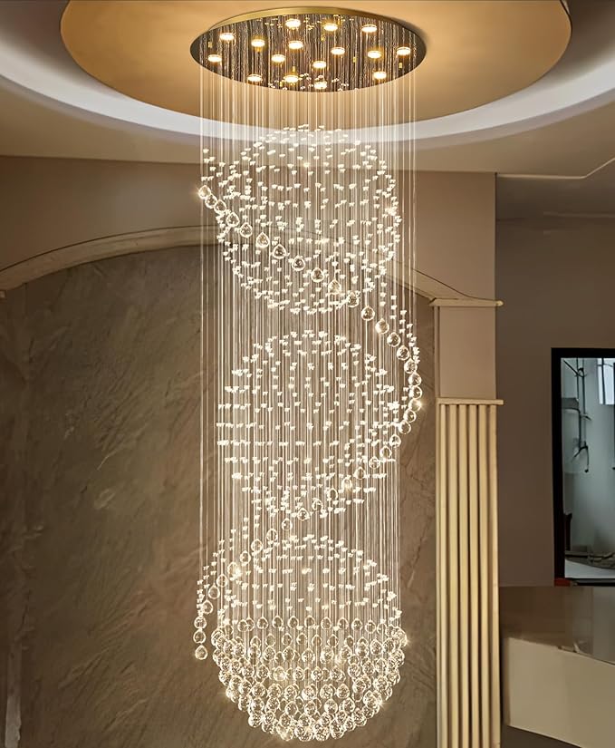 D40'' x H120'' Crystal Chandelier for Entryway High Ceiling Chandeliers Glam Chandelier Modern Large Raindrop Chandeliers LED Dimmable Light Fixtures for Staircaes Foyer Living Room Gold