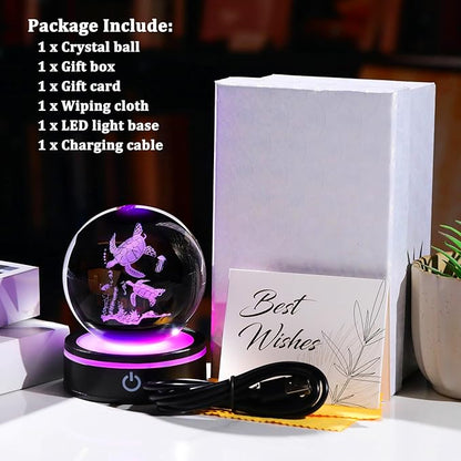 YWHL 3D Sea Turtles Crystal Ball Figurine with LED Base, Laser Sea Turtle Gifts for Women Men on Birthday Christmas, Glass Decorative Turtle Statue Ball Night Light for Home Decor (80mm)