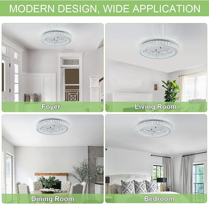 HOPGGIE 18" Crystal Chandelier with Remote Control LED Flush Mount Ceiling Light Fixtures Modern Round Ring Chandelier Light for Living Room Bedroom Dining Room (dimmable)