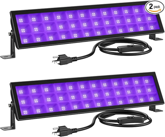 Onforu 2 Pack Black Light Bar, LED Blacklight with Plug and Switch, IP66 Waterproof for Glow Party, Bedroom, Halloween, Fluorescent Poster, Stage Lighting