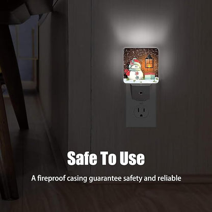 Cute Snowman Night Light, Vintage Christmas Lantern Plug into Wall with Dusk to Dawn Light Sensors, Warm Nightlights for Bedroom, Bathroom, Hallway, Kitchen, Gifts Ideal for Girls Women