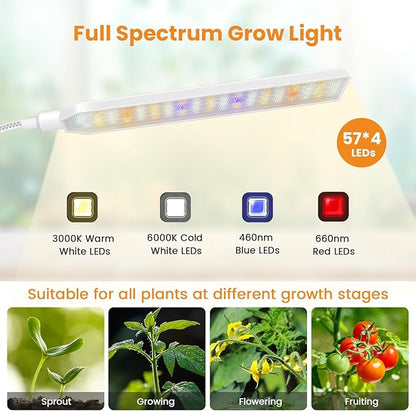 Kullsinss Grow Lights for Indoor Plants, 4-Head Full Specturm Plant Grow Light with 4/8/12/16H Timer, 3 Color Modes, 5 Brightness, 24-68.7in Height Adjustable Floor Growing Lamp for Tall Large Plants