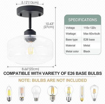 TeHenoo Sloped Ceiling Light with Clear Seeded Glass Shade, Adjustable for Kitchen,Hallway,Living Room