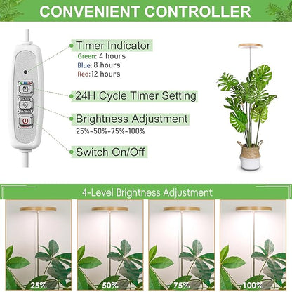 LBW Plant Grow Light,72 LEDs Full Spectrum Grow Lamp for Indoor Plants,Bamboo Plant Lights with 4/8/12H Timer,Height Adjustable,Ideal for Large Tall Plants,Bamboo
