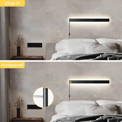 KELUOLY Modern Plug in Wall Sconces, 23.6 inch Frosted Black LED Long Wall Lights, 12W Warm White 3000K Acrylic Indoor Wall lamp,with 59" Plug Cable for Bedroom, Living Room, Bathroom Makeup, Hallway