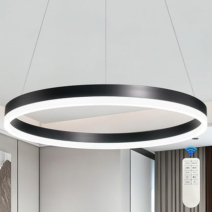 20" Modern Black Led Chandelier Ring Dimmable LED Chandeliers with Remote Control for Kitchen Island Height Adjustable Chandelier Led Pendant Light for Living Room Dining Room Bedroom Foyer