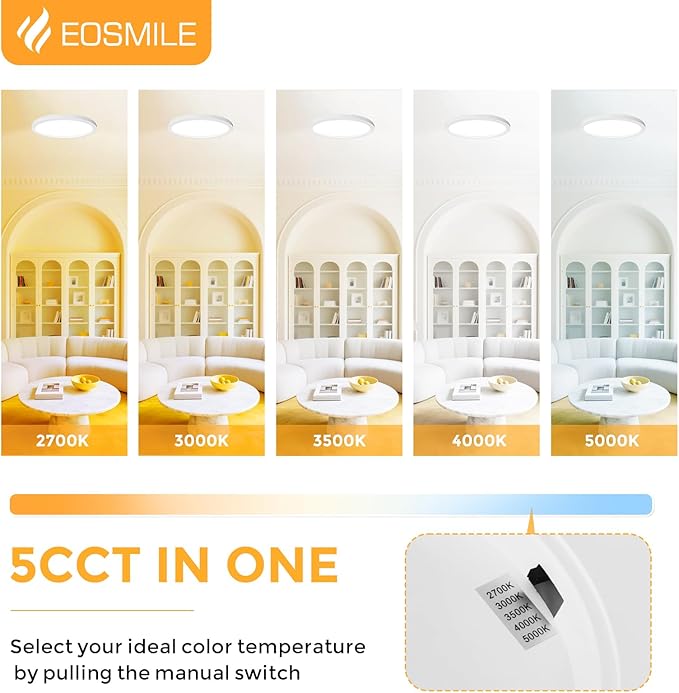 1Pack 15.8 Inch LED Flush Mount Ceiling Light, 35W, 120lm/W, 4200LM, CRI95+, 2700K-5000K 5CCT & Dimmable, White Thin Flat Surface Mount Lights for Bedroom, Living Room, Dining Room, Garage