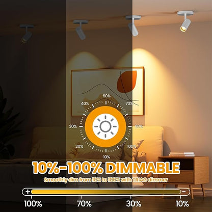 10W Zoomable 5-Color LED Ceiling Spotlight White Directional Ceiling Light Indoor Adjustable Ceiling Spot Light Fixture Dimmable Flush Mount Accent Lighting 15-60° for Kitchen 1000lm CRI90