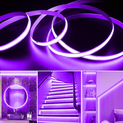 Battery Powered COB Led Strip Lights, 4.92Ft Battery Operated Purple LED Strip Light, High Brightness Flexible LED Tape Lights for TV, Cabinet, Glow Party, Halloween, Home DIY Decoration