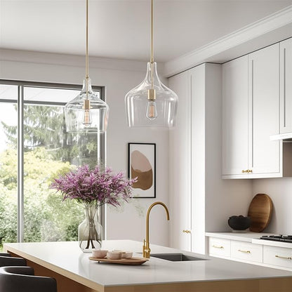 Kira Home Lucy 16" Modern Large Glass Pendant Light, Farmhouse Gold Hanging Light with Clear Vase Glass Shade, Cool Brass Finish