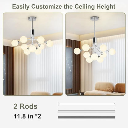 Depuley Glass Ball Sputnik Chandelier: 9-Light Modern Mid Century Chrome Chandelier Dining Room - 23.6" Globe Chandelier Light Fixture Height Adjustable Kitchen Over Table (Included G9 Bulbs)