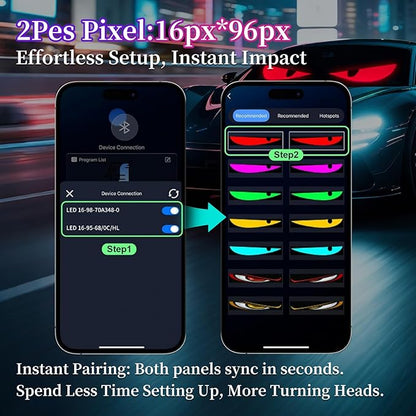 Devil Eyes Light 2PC for Windshield-23.42x4.72IN LETOUR Programmable LED Eyes [Advanced Chip, 100% Synced Dual Screen] 5V USB Powered, App/Remote Control, Windshield Eyes Animated for Cars/Trucks/SUVs