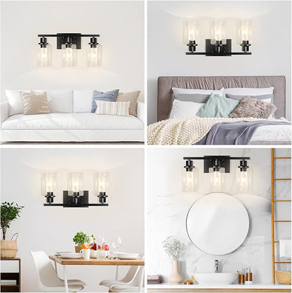 3-Light Vanity Light, Matte Black Bathroom Lighting Fixtures Over Mirror, Modern Metal Wall Lights for Hallway Kitchen Bedroom Living Room