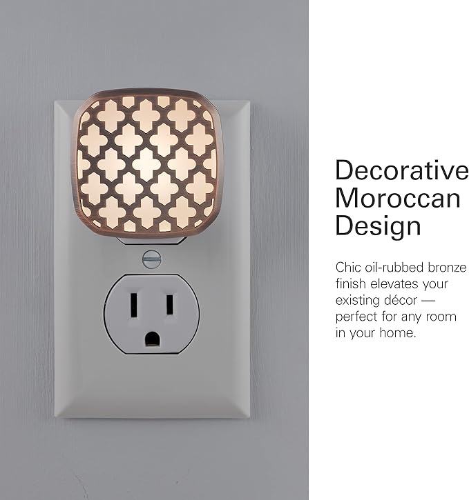 Lights by Night Decorative LED Night Light, Oil-Rubbed Bronze Moroccan Design, Plug-in, Dusk to Dawn Sensor, UL-Certified, Home Decor, Ideal for Bedroom, Bathroom, Kitchen, Hallway, 55164, 2 Pack