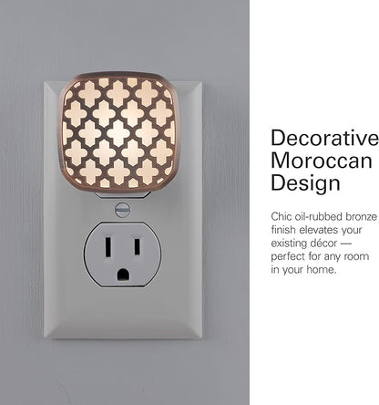 Lights by Night Decorative LED Night Light, Oil-Rubbed Bronze Moroccan Design, Plug-in, Dusk to Dawn Sensor, UL-Certified, Home Decor, Ideal for Bedroom, Bathroom, Kitchen, Hallway, 55164, 2 Pack