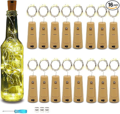 VOOKRY Wine Bottle Lights with Cork, 16 Pack 20LED Fairy Lights Battery Operated Mini Copper Wire Cork Lights for Liquor Bottles DIY Party Wedding Christmas Festival Bar Decoration(Warm White)