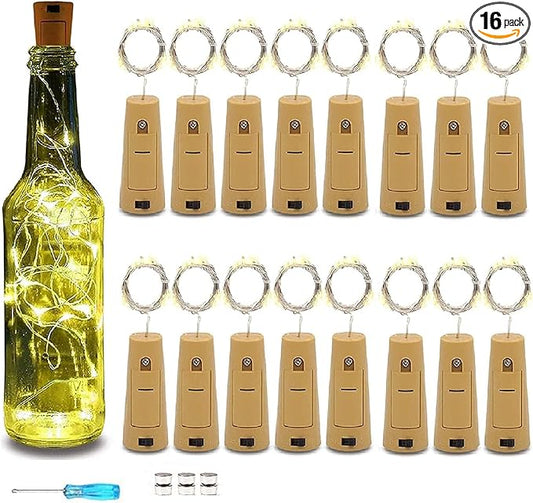 VOOKRY Wine Bottle Lights with Cork, 16 Pack 20LED Fairy Lights Battery Operated Mini Copper Wire Cork Lights for Liquor Bottles DIY Party Wedding Christmas Festival Bar Decoration(Warm White)