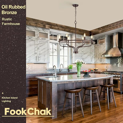6-Light Farmhouse Oil Rubbed Bronze Chandelier Dining Room Light Fixture Metal Candle Chandeliers for Bedroom Hanging Lighting for Kitchen Living Room Entryway Foyer, 28.54in