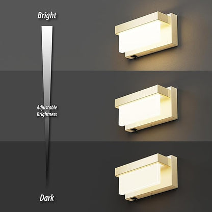 Wall Sconce Champagne Gold Wall Light with On/Off Switch 8 inch LED Wall Lamp Acrylic Lampshade 4000K Sconce Wall Lighting
