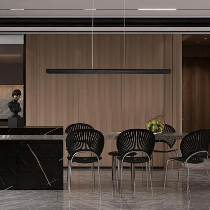 YISDESIGN 55inch Wood LED Linear Pendant Light, Dimmable Wood Ceiling Lamp,Minimalist Linear Chandelier, 40W Warm Light 3000K, Modern Kitchen Island Dining Room Lighting Black Adjustable Height