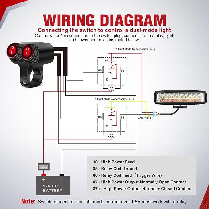 Nilight Motorcycle 7/8" (22mm) Handlebar Switch Plug and Play 12V Waterproof On Off Push Button Dual Control for ATV UTV Driving Light Bar